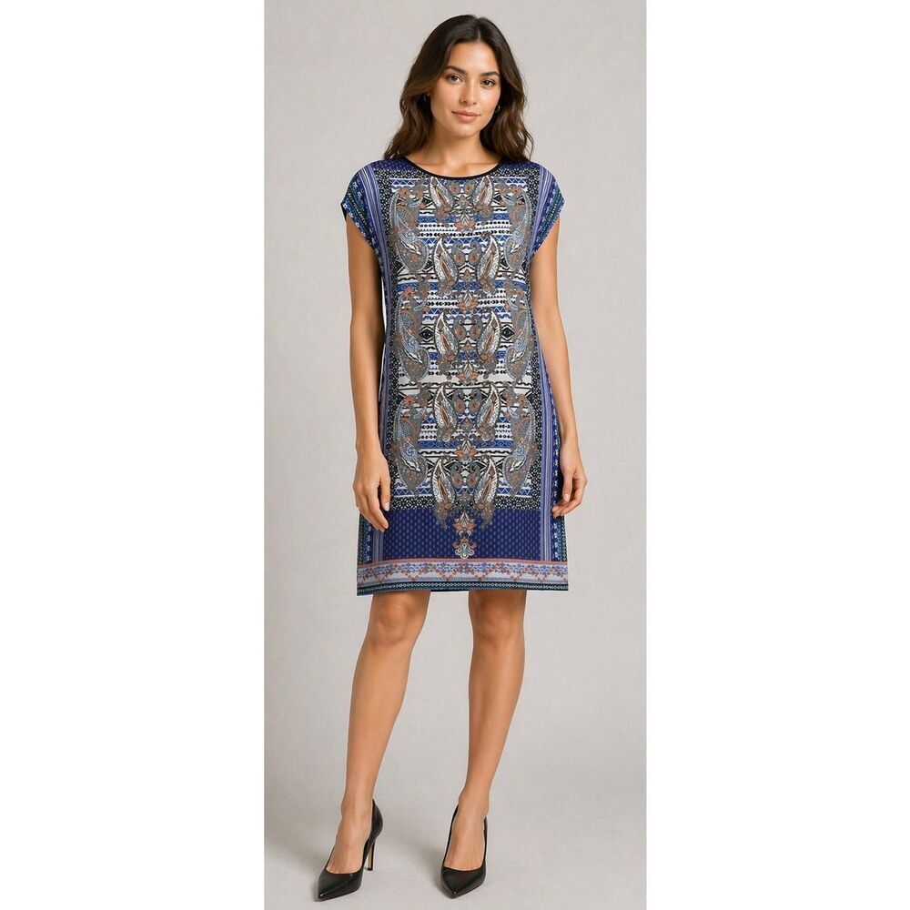 Bodyflirt Printed Shift Dress Paisley Boho Tunic Short Sleeve Size M